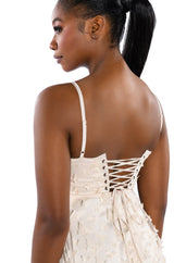 MARIPOSA SLEEVELESS APPLIQUE MIDI DRESS
