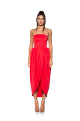 TULIP SKIRT SPAGHETTI STRAP MIDI DRESS IN RED