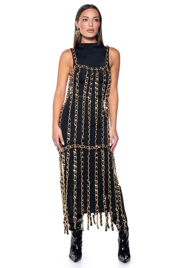MARLOWE ALL OVER CHAIN MAXI DRESS