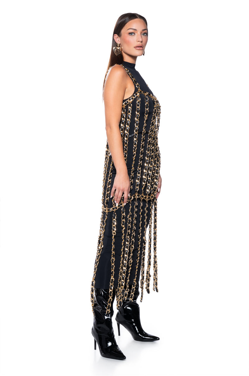 MARLOWE ALL OVER CHAIN MAXI DRESS
