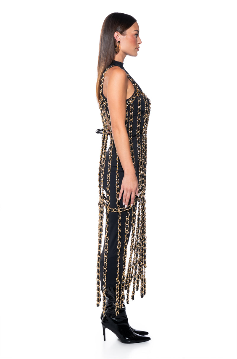MARLOWE ALL OVER CHAIN MAXI DRESS