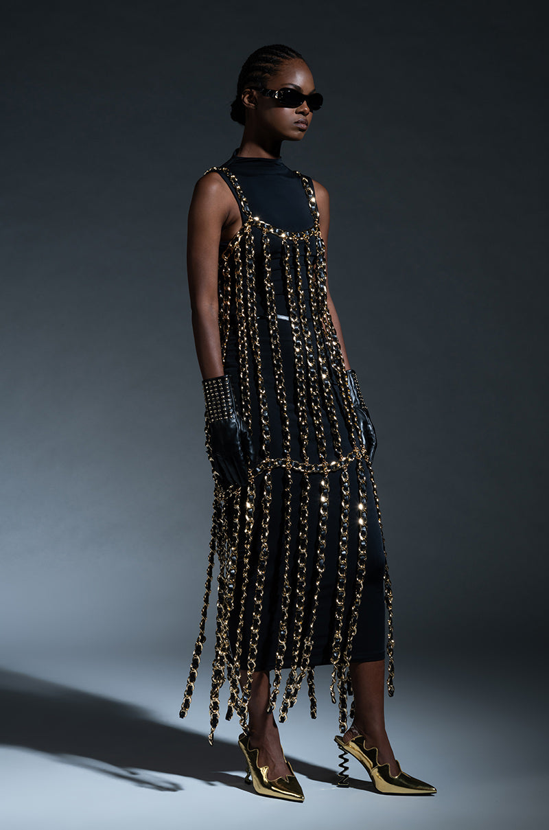 MARLOWE ALL OVER CHAIN MAXI DRESS