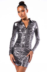 MATERIAL GIRL LONG SLEEVE BUTTON DOWN MINI DRESS