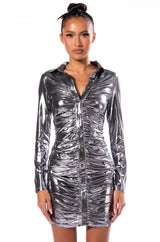 MATERIAL GIRL LONG SLEEVE BUTTON DOWN MINI DRESS