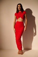 MAYBE NEXT TIME RUCHED MAXI SKIRT IN RED