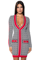 MAZEY PRINTED LONG SLEEVE MINI DRESS
