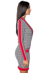 MAZEY PRINTED LONG SLEEVE MINI DRESS