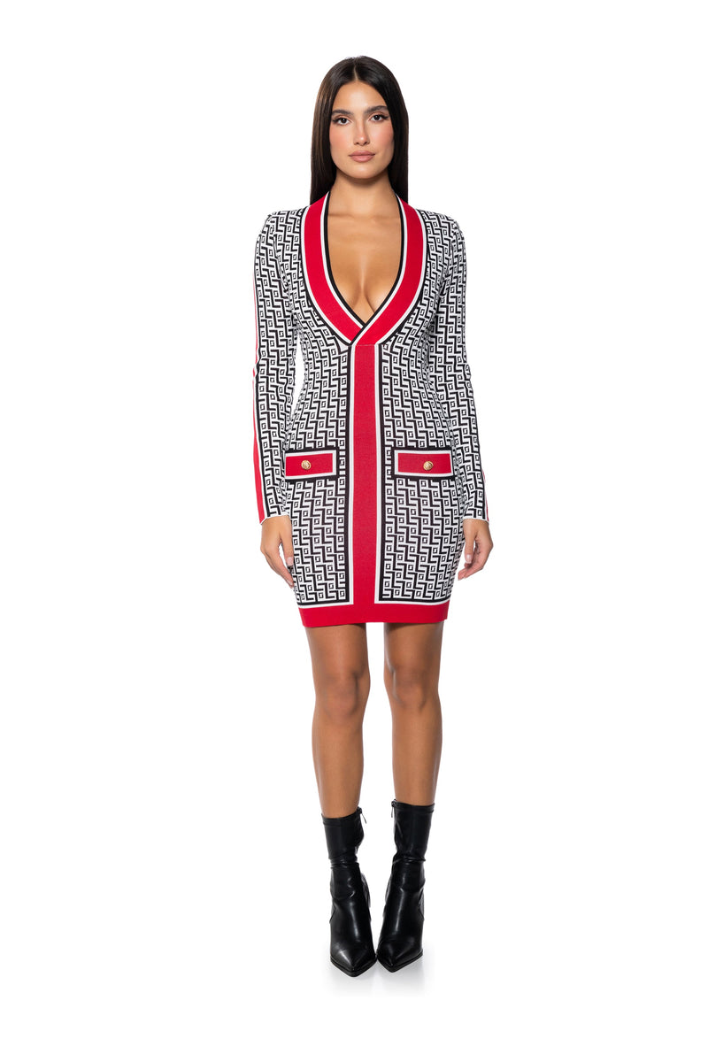 MAZEY PRINTED LONG SLEEVE MINI DRESS