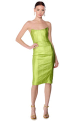 MEET ME IN THE METALLICS MIDI DRESS IN LIME
