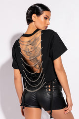 MEGA EMBELLISHED OPEN BACK CROP TSHIRT