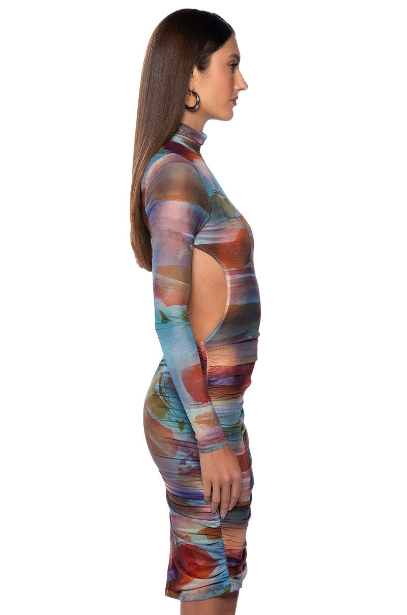 MEL PRINTED OPEN BACK MIDI DRESS