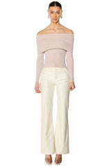 MELODY LONG SLEEVE OFF THE SHOULDER SWEATER IN BEIGE