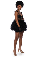 MERCEDES TULLE CAP SLEEVE MINI DRESS