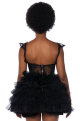 MERCEDES TULLE CAP SLEEVE MINI DRESS