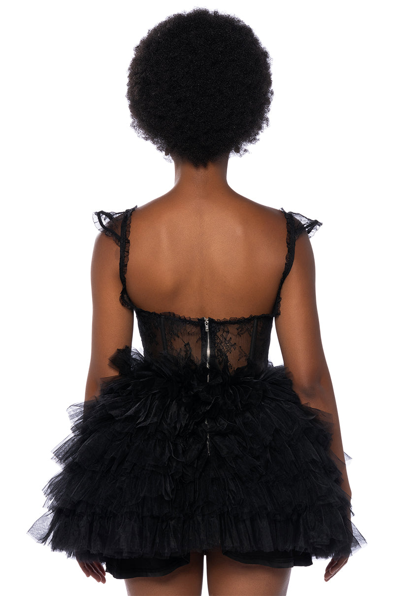 MERCEDES TULLE CAP SLEEVE MINI DRESS