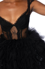 MERCEDES TULLE CAP SLEEVE MINI DRESS