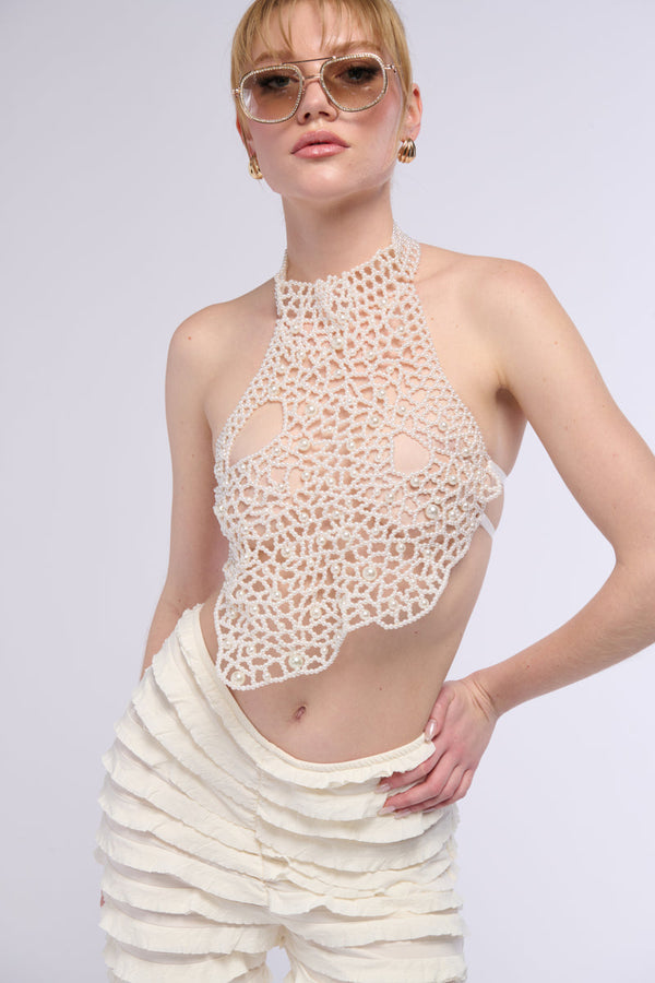 MERMAIDCORE PEARL DETAIL TIE TOP