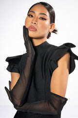 MESH LONG EVENING GLOVE IN BLACK