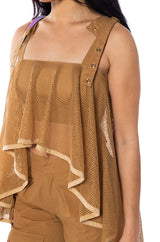 MESH SYMETRICAL HIGH LOW SLEEVELESS BLOUSE