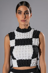 MET YOU SAN FRANCISCO COLORBLOCK SLEEVELESS PUFF CROP TOP