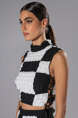 MET YOU SAN FRANCISCO COLORBLOCK SLEEVELESS PUFF CROP TOP