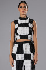 MET YOU SAN FRANCISCO COLORBLOCK SLEEVELESS PUFF CROP TOP