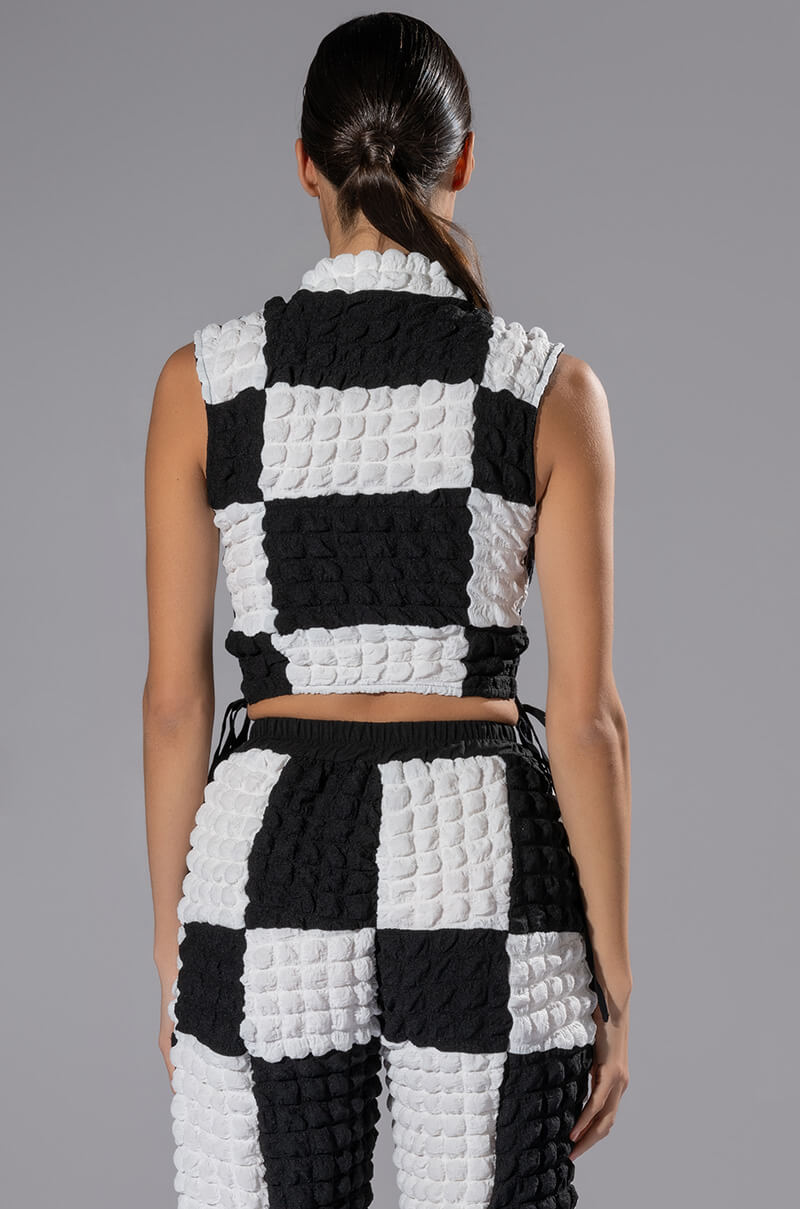 MET YOU SAN FRANCISCO COLORBLOCK SLEEVELESS PUFF CROP TOP