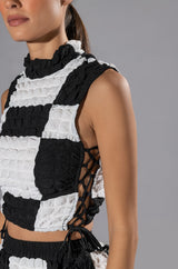 MET YOU SAN FRANCISCO COLORBLOCK SLEEVELESS PUFF CROP TOP
