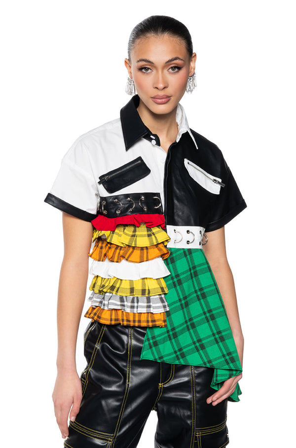 MET YOUR MATCH POPLIN BUTTON DOWN DRAMATIC SHIRT
