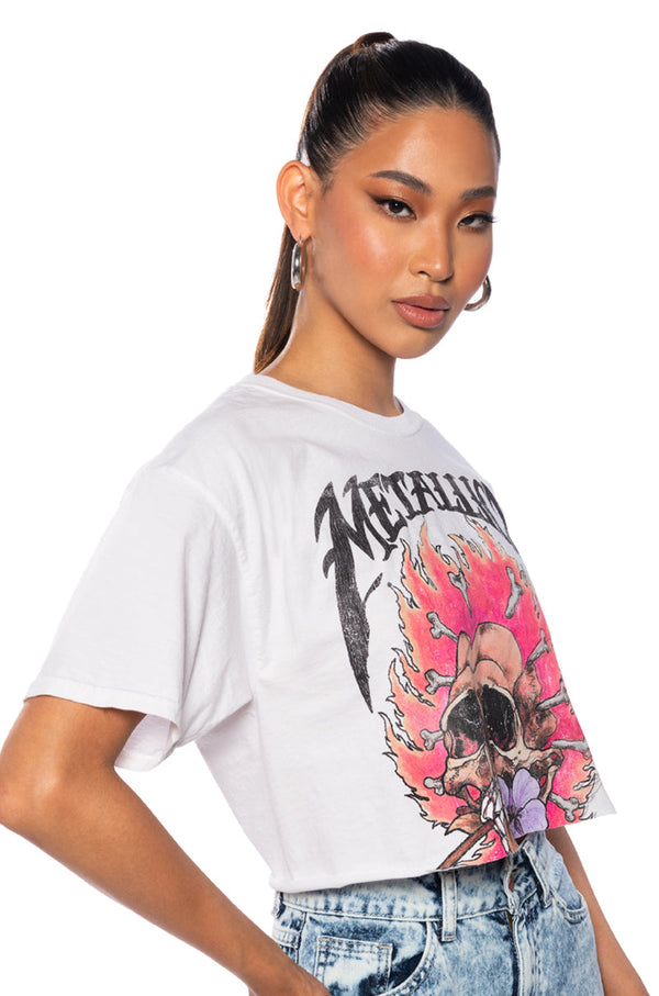 METALLICA FLORAL SKULL CROPPED T SHIRT