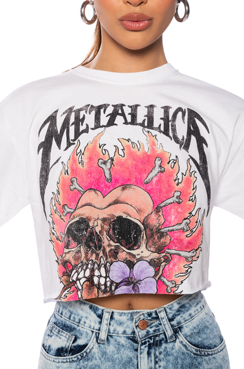 METALLICA FLORAL SKULL CROPPED T SHIRT