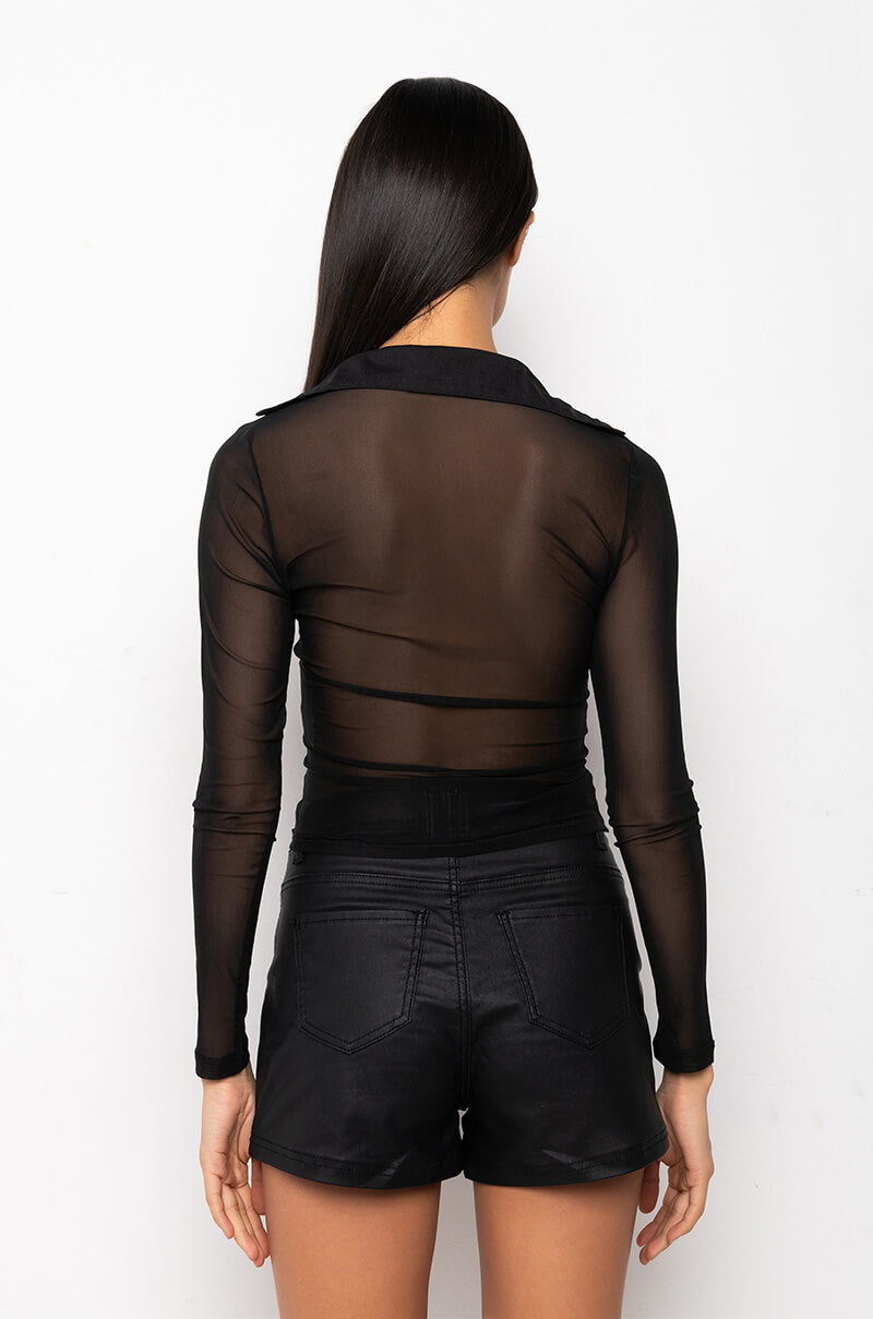 METRO TWIST FRONT LONG SLEEVE MESH BLOUSE