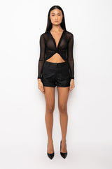 METRO TWIST FRONT LONG SLEEVE MESH BLOUSE