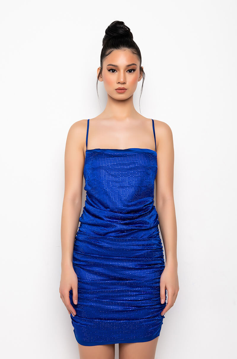 MIAMI NIGHTS METALLIC RHINESTONE MINI DRESS