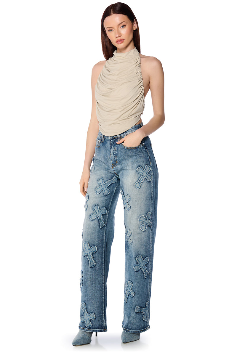 MIAMI NIGHTS SCRUNCH HALTER NECK TIE BACK TOP