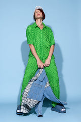 MICHELLE TERRY CHECKER TEXTURED BUTTON POLO SHIRT