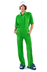 MICHELLE TERRY CHECKER TEXTURED BUTTON POLO SHIRT