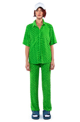 MICHELLE TERRY CHECKER TEXTURED BUTTON POLO SHIRT