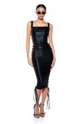 EYES ON ME LACE UP MIDI DRESS