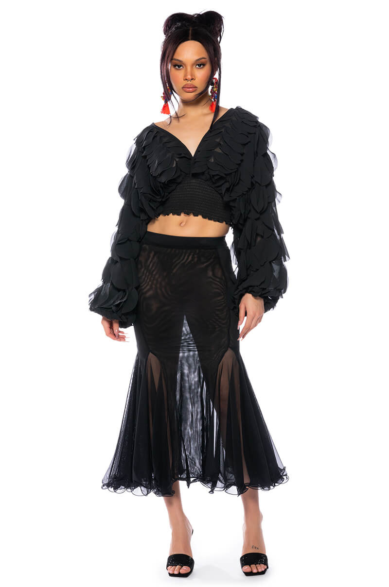 MILANIA LAYERED CHIFFON DEEP V BLOUSE