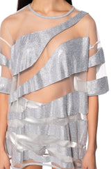MIRACLES HAPPEN RHINESTONE EMBELLISHED BOXY TEE IN SILVER MULTI
