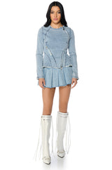 MIRROR MIRROR DENIM PEPLUM BLOUSE