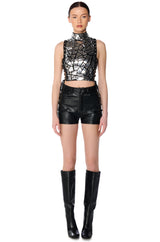 MIRRORED SIDE TIE MOCK NECK CROP TOP