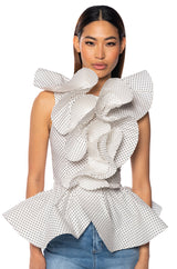 MISS FASHIONISTA SLEEVELESS POLKA DOT PRINT BLOUSE