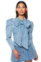 MISS INDEPENDENT DENIM LONG SLEEVE BLOUSE