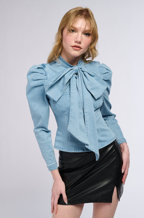 MISS INDEPENDENT DENIM LONG SLEEVE BLOUSE