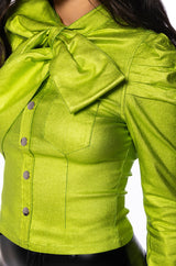 MISS INDEPENDENT SATIN LONG SLEEVE BLOUSE