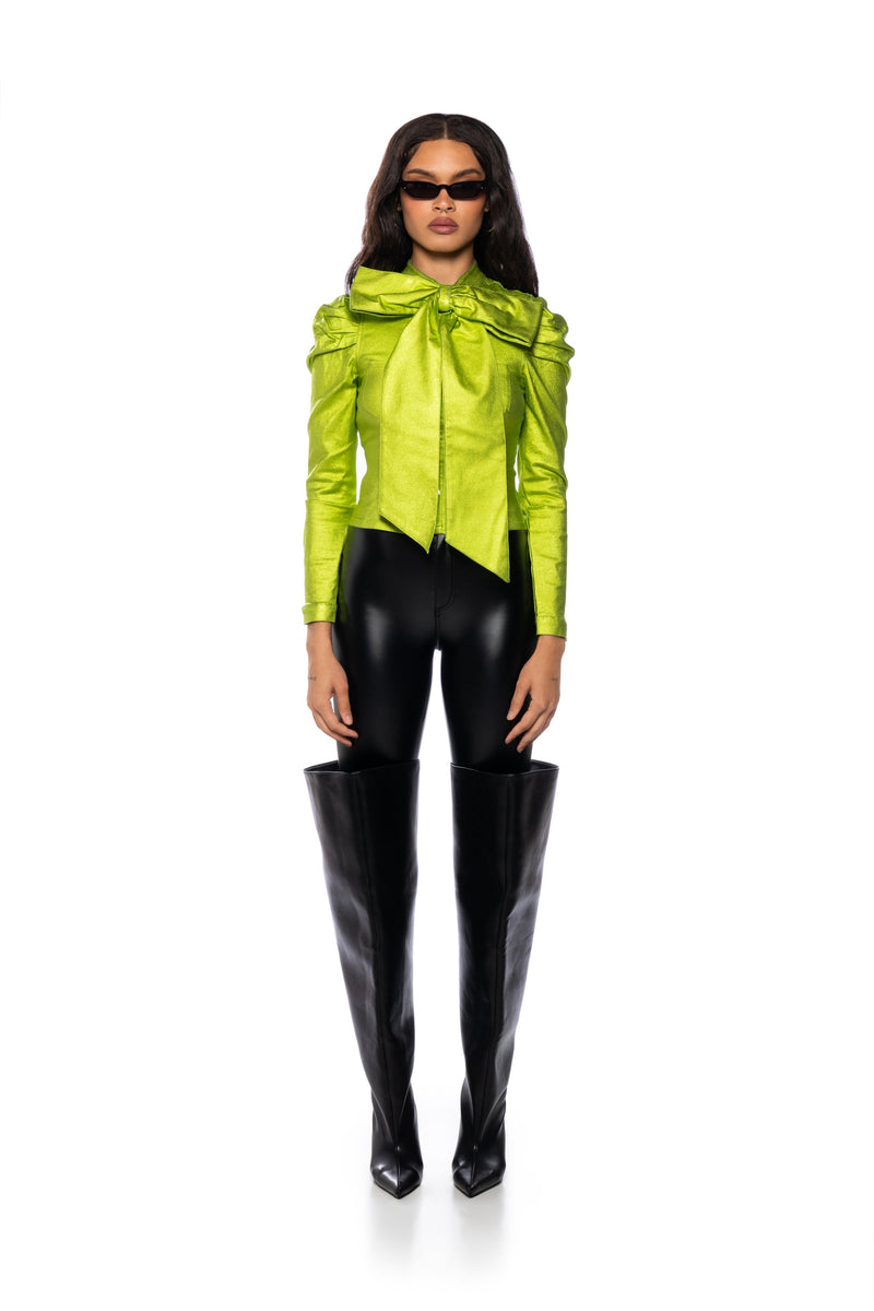 MISS INDEPENDENT SATIN LONG SLEEVE BLOUSE