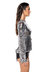 MISS INDEPENDENT METALLIC BACK TIE TOP