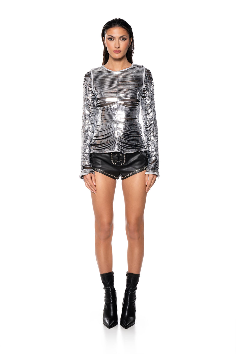 MISS INDEPENDENT METALLIC BACK TIE TOP